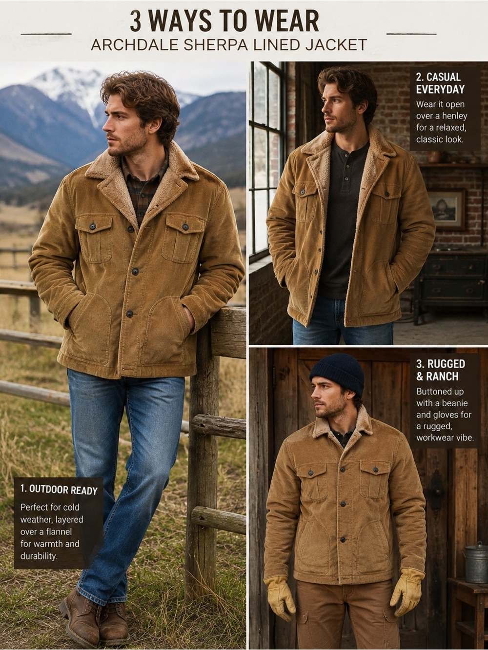 Archdale Men’s 44 Large Brown Sherpa Lined Ranch Jacket USA Made Vintage